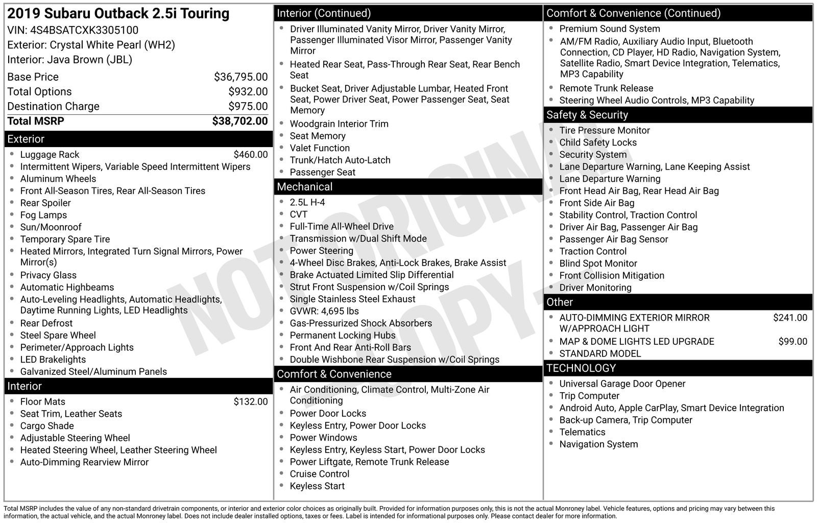 2019 Subaru Outback 2.5i Touring
